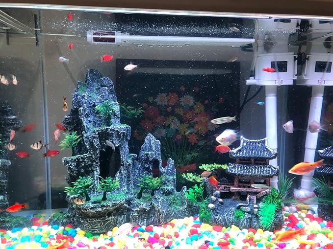 AWXZOM Extra Large Aquarium Decorations kit - “Ancient Temple in The Mountain”, Japanese Aquarium Decorations Resin Aquarium Castle Decorations Aquarium Mountain View Stone