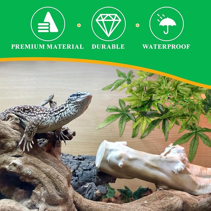 Aquarium Reptile Plants Artificial Plastic Leaves Hanging Silk Terrarium Plant with Suction Cups,Simulation Landscape Decorations for Bearded Dragons,Lizards,Geckos,Snake