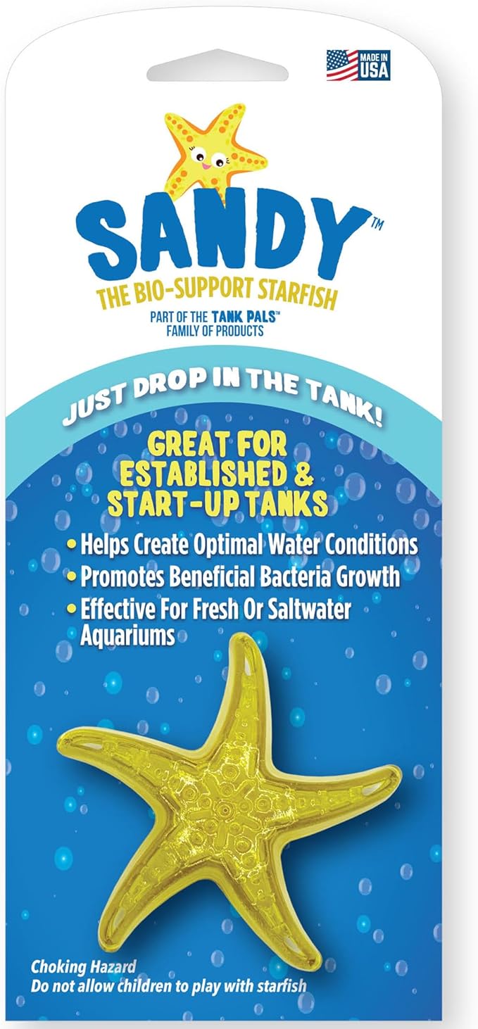 Sandy The Bio-Support Starfish - 1 Pack, Yellow- Promotes A Healthy Balanced Aquarium Ecosystem, Probiotic Growth, Tank Environment Control