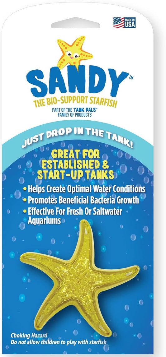 Sandy The Bio-Support Starfish - 1 Pack, Yellow- Promotes A Healthy Balanced Aquarium Ecosystem, Probiotic Growth, Tank Environment Control