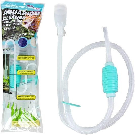 TERA PUMP TRFTCLN Aquarium Gravel Cleaner (BPA Free) Aquarium Sand Cleaner/Water Siphon with Long Nozzle & Water Flow Controller (10-20 Gallon Tank)