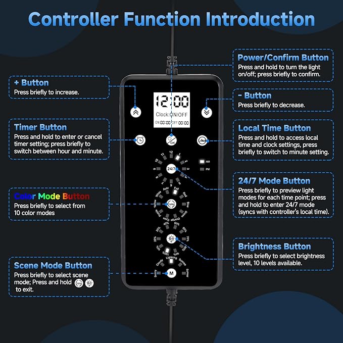 fishkeeper LED Aquarium Plant Light, 24/7 Full Spectrum Aquarium Light with 5 Nature Weather Mode, Auto On Off with Timer for 40-48 Inch Fish Tank, Adjustable Colors/Brightness with Memory Function