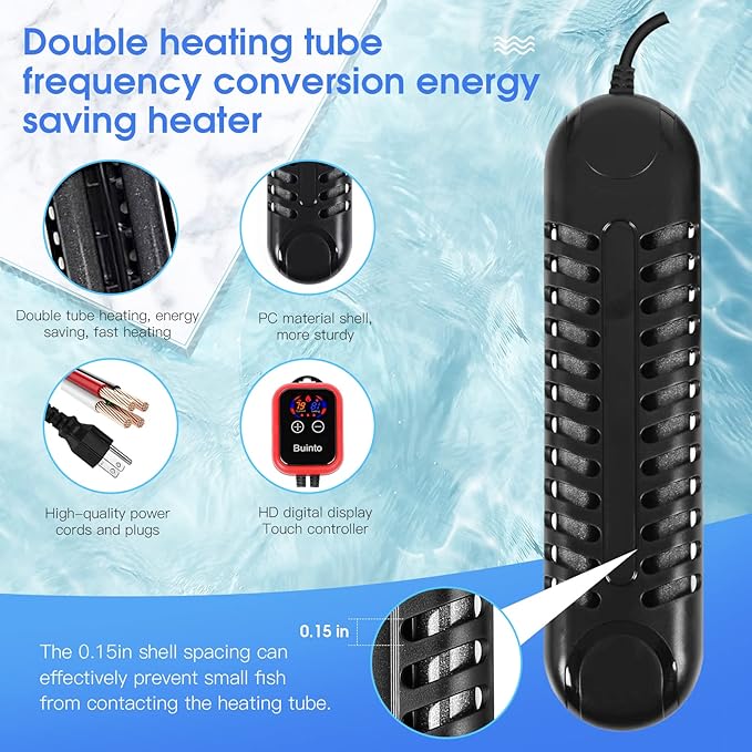 Fish Tank Heater. Aquarium Heater. Small Pond Heater. 800W. 1200W Double-Tube Heating, Energy Saving and Power Saving. Suitable for Freshwater and Saltwater Aquariums (1200W)