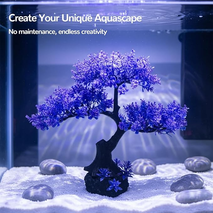 Mipukbay Aquarium Plants Tree - Purple Artificial Plastic Fish Tank Decor, Realistic Ornament Safe for Fish & Shrimp, Low-Maintenance Aquascaping Plants for Freshwater/Saltwater Tank Landscaping