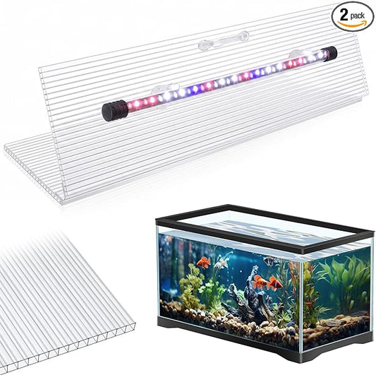 Sieral Aquarium Lids Polycarbonate Greenhouse Panels Canopy with LED Light 29 x 11.38 x 0.12 Inch for 20/29/37 Gallon Without Center Brace Aquariums Cover Fish Tank Lid, Clear