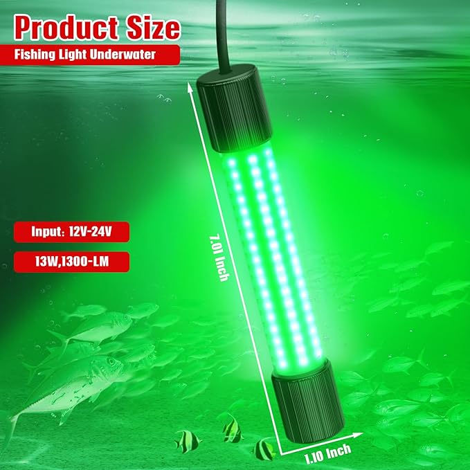 Underwater Fishing Green Light Compatible with Milwaukee M18 Battery,1300 Lumens, LED Light for IP68 Waterproof Submersible Fishing Light Attractants for Night Fishing, Docks, Boats, Kayaks