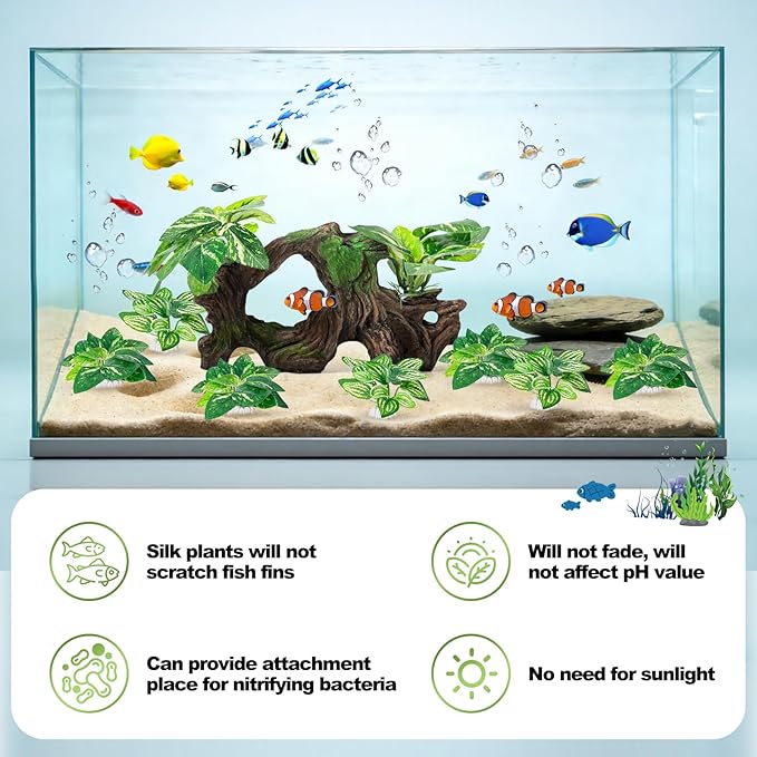 8 Pcs Driftwood Cave Aquarium Decor Decor Silk Aquarium Plants Leaves are Soft and Safe for Aquarium Decoration and Fish Tank Decoration