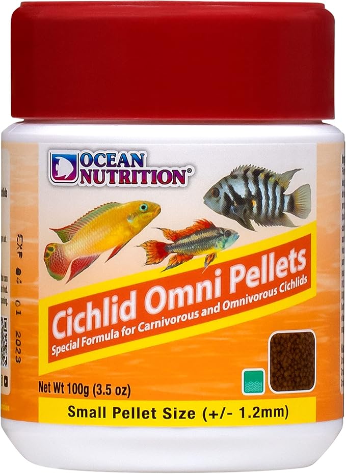 Ocean Nutrition Fish Food - Cichlid Pellets, High Protein (41%) Soft Moist Sinking Pellets for Omnivorous Predatory Cichlids - Enhances Color & Growth, 3.5 oz (100 g), Small Pellet