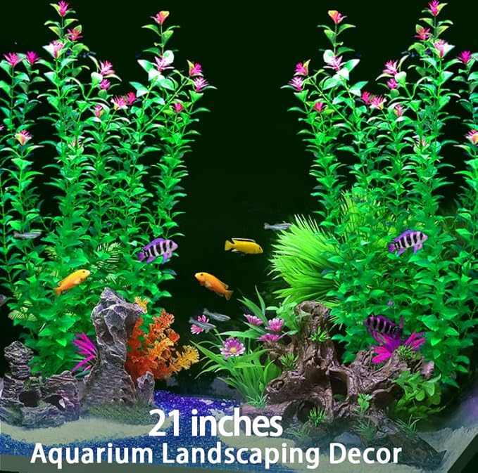2 pcs Aquarium Decor Plants 21 Inches Extra Large Artificial Plastic Fish Tank Plants, Tall Fish Tank Decorations