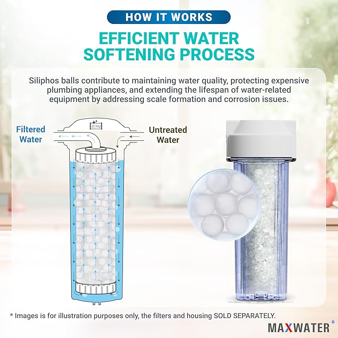 Max Water Anti-Scale Siliphos Crystals (1 LB), Slow-Dissolving Polyphosphate Beads, Anti-Scale Filter Media for Refillable Water Filters, Prevents Scale, Corrosion & Iron Stains