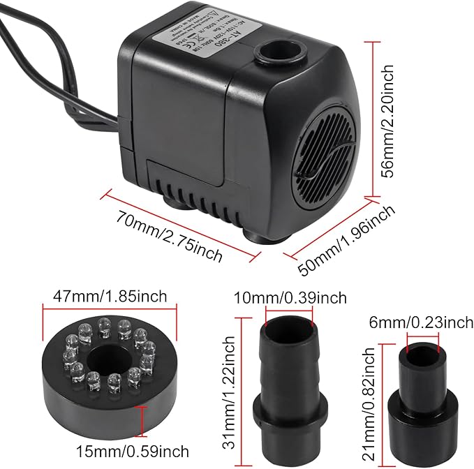 Submersible Water Fountain Pump 15W with LED Lights Aquarium Fish Tank Water Pump 260GPH for Aquarium Pond Statuary Gardens Water Feature Outdoor Fountain