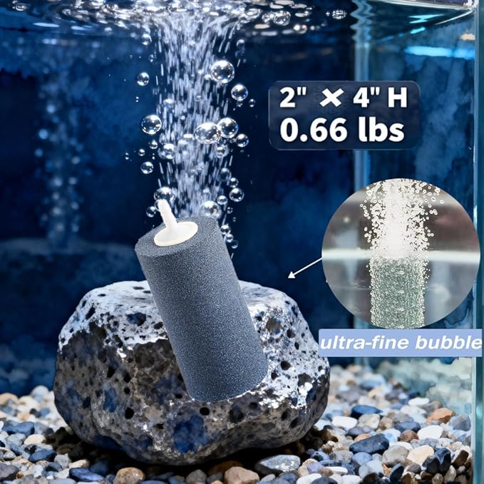 4" x 2" Air Stones for Hydroponics & DWC Buckets - High-Flow Cylinder Aerator for Compost Tea Brewing, Koi Pond & Aquarium Fish Tank - Non-Clogging Silicon Carbide Bubbler (6-Pack)