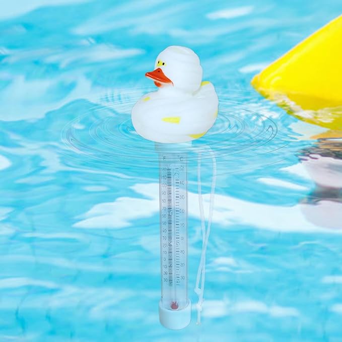 Pool Floating Thermometer, Bath Thermometer, Easy-Read Water Temperature Gauge with String, Duck Shape Floating Swimming Pool Thermometer, Temperature Gauge for Hot Tubs & Aquariums