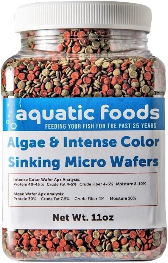 3.5mm - 1/8" Micro Wafer Mix of Spirulina Algae & Intense Color Enhancing Sinking Micro Wafers for Catfish, Plecos, Bottom Fish, Shrimp, Crabs, All Tropical Fish..11oz Small Jar