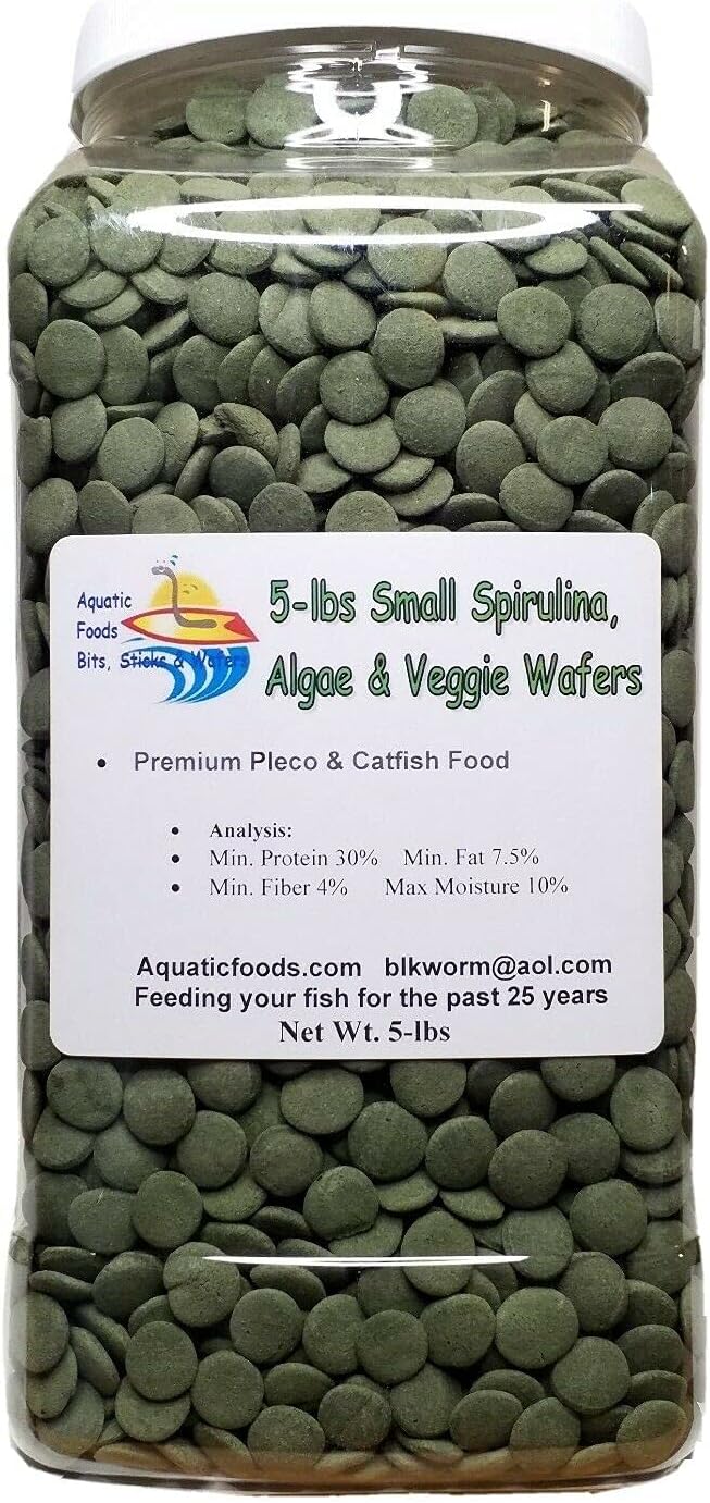 5-lbs Sinking Wafers of Algae & Spirulina for Plecos, Bottom Fish, Catfish, Shrimp, Snails, Crayfish, All Herbivorous and Omnivorous Tropical Fish. Premium AFI 5-lb-Jar