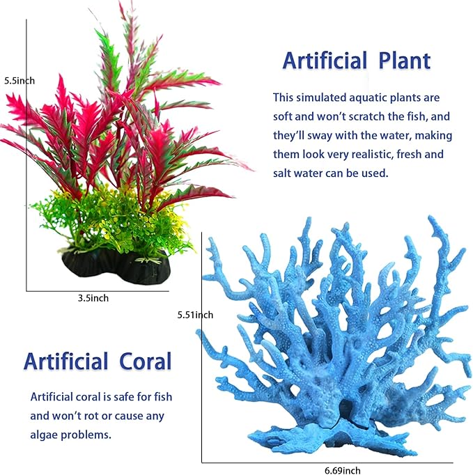Kooterfun Mermaid's Castle Fish Tank Decorations-28pack Include Castle Hideout, Faux Coral,Starfish and Artificial Plastic Plants Aquarium Décor Accessories for All Fish-Pink