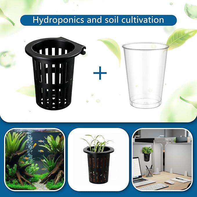 Novabright 2 Pack New Upgraded Large Aquarium Plant Holder with Hydroponic Cup 3.37 Inch Sick Hook and Suction Cup for Fish Tank Aquaponic Plant Cultivation and Aquascape Accessories Decoration(Black)