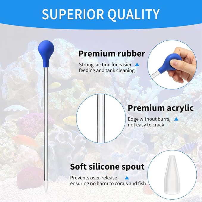 2 Pcs 18.5 in Long Pipette with 2 Pc Stainless Steel Feeding Long Tweezers for Fish Tank Coral Food Feeder Long Syringe Aquarium Coral Feeding Tube for Marine Fish Reef Aquatic Plant