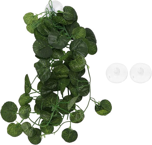 Pssopp Lifelike Plant Decorative Hanging Silk Terrarium Plant with Suction Cup for for Reptile Rainforest Box Aquarium Landscape(NFF‑83)