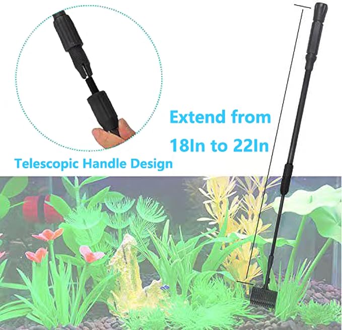 Carefree Fish 7IN1 Aquarium Cleaning Tools Long Handle Adjustable Length 18~24Inch Fish Tank Cleaner Kit Algae Scraper Scrubber Brushes Set Plant Scissor Long Tweezer
