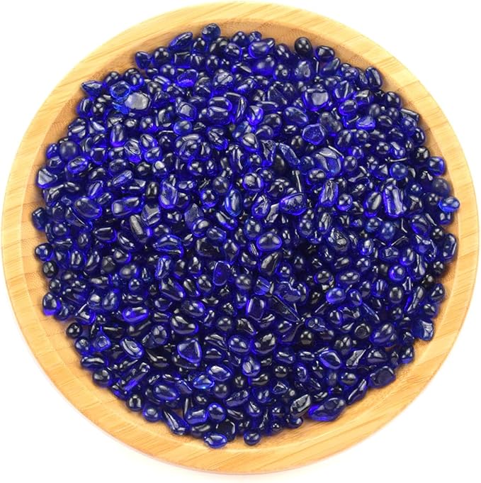WAYBER Glass Stones, 1Lb/460g Irregular Sea Glass Pebbles Non-Toxic Artificial Gemstones for Gem Display/Vase Filler/Terrarium Flowerpot Aquarium Turtle Tank Decoration, Deep Blue