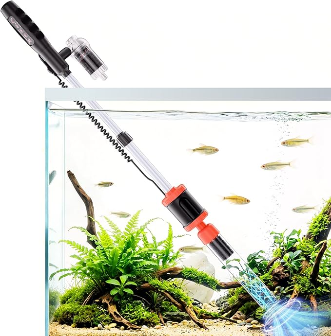 AKKEE Aquarium Vacuum Gravel Cleaner Handle Control, 8 in 1 Multifunctional 36W Electric Fish Tank Cleaner Vacuum for Automatic Water Change, Wash Sand, Water Circulation and Timed Off