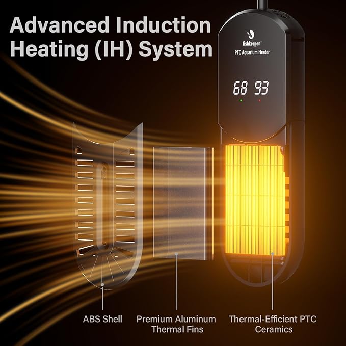 fishkeeper Aquarium Heater, 500W Submersible Fish Tank Heater with Induction Heating (IH) Systems and Temperature Controller for Freshwater Saltwater, LED Display, Explosion (No Glass) for 90-130 Gal