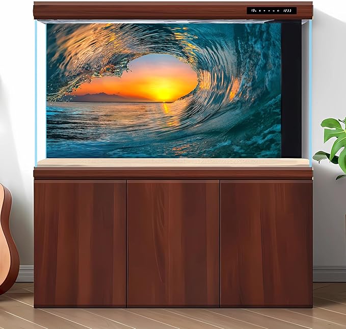 Ocean Wave Aquarium Background Sunset Mountains Sea Waves Fish Tank Background Fantasy Tropical Sunrise Seascape View Terrarium Backgrounds Ocean Mountain Panoramas Reptile Tank Backgrounds 48x18in