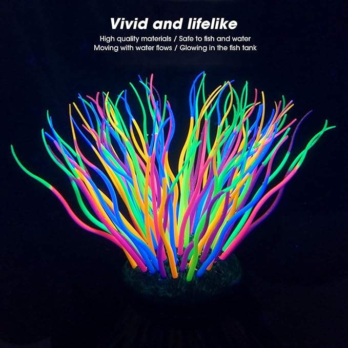 Aquarium Decorations, Artificial Sea Anemone Coral Soft Silicone Simulation Luminous Sea Anemone Coral for Aquarium Fish Tank Decoration