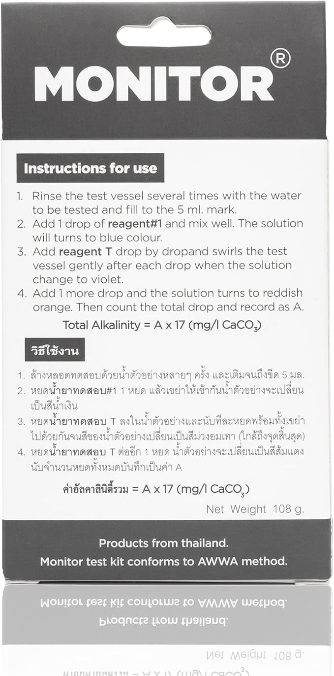 Monitor Alkalinity Test KIT (120 Tests) - Monitor Aquarium and aquaculture Water Quality