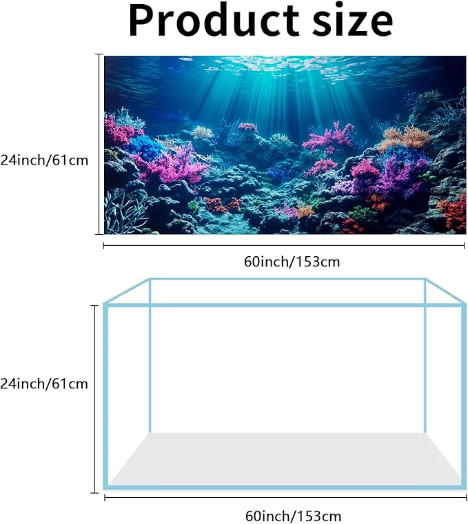COMSUN 3 Pack Aquarium Background, 60x24 inches Polyester Aquarium Background, Cloth Fish Tank Background, Undersea Corals Sunshines & Rock Aquatic Plants