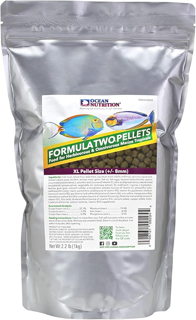 Ocean Nutrition Formula Two Pellets - Fish Food for Herbivorous & Omnivorous Marine Tropical Fish, High Protein(40%) - 2.2 lbs (1 kg) XL Pellets