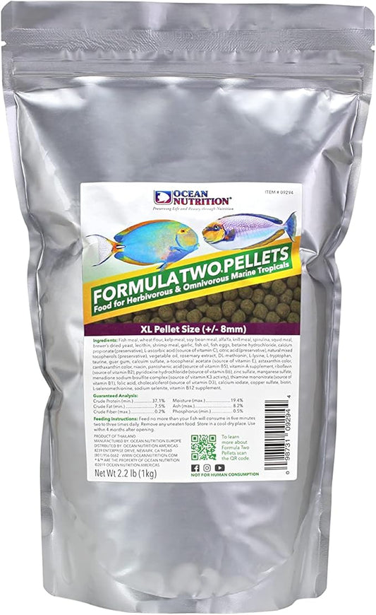 Ocean Nutrition Formula Two Pellets - Fish Food for Herbivorous & Omnivorous Marine Tropical Fish, High Protein(40%) - 2.2 lbs (1 kg) XL Pellets