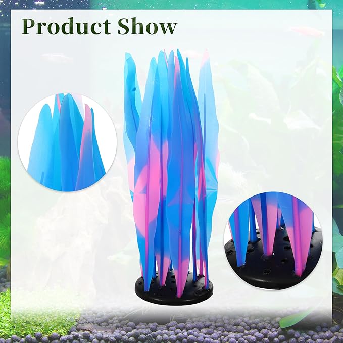 Aquarium Glowing Kelp Plant, Soft Silicone, Fluorescence Coral Decor, Blue, 2pcs