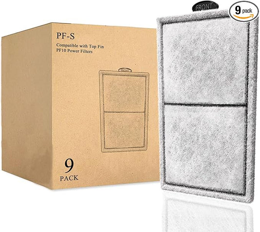 Pryitier 9 Pack PF-S Filter Cartridges Only Fit to Top Fin PF10 Power Filter, Replacement Fish Tank Refill with Zeolite for PF-S(Product Size: 5.12 x 3.03 inches, not Include Handle)
