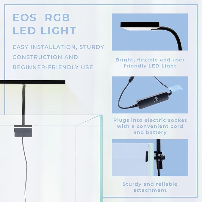 Aqua Worx EOS LED Aquarium Light - Adjustable Gooseneck With 7-Mode RGB Settings - Ideal for Planted Tanks, Fish Tanks, Nano Aquariums - N5 RGB