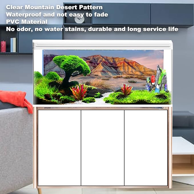 SYH&AQYE Aquarium Background Sticker, Aquarium PVC Poster Mountain Desert Pattern Self Adhesive 3D Decoration Paper (91 * 50cm)