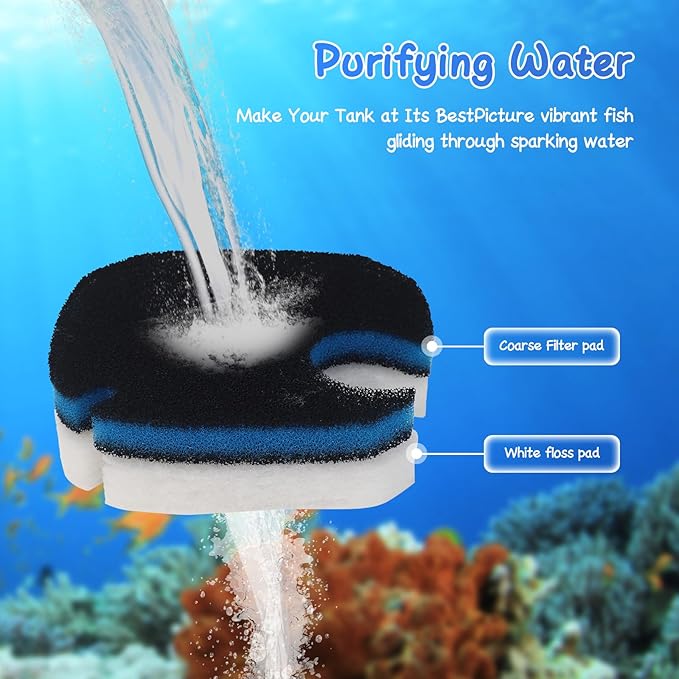 12 Pcs Canister Filter Pads Compatible with PONDFORSE 172/225/265GPH,Vacuum Compression Packaging Replacement Pads for AMOSIJOY Canister Filter(6 White Floss Pads & 6 Coarse Filter Pads)