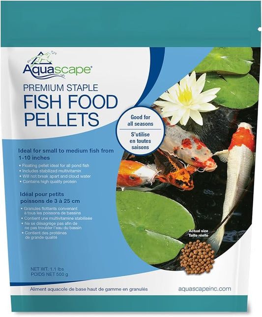 Aquascape Premium Staple Fish Food Pellets for Small to Medium Pond Fish, Small Pellet, 1.1 Pounds | 98867