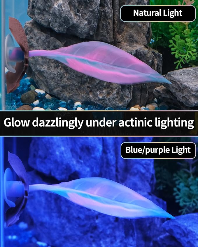 Uniclife Betta Leaf Hammock Soft Aquarium Rest Bed Fish Breeding Playing Pad with Suction Cup and Lifelike Bark Ornament Colorful Silicone Decoration for Fish Tank Landscape, 2 Pack