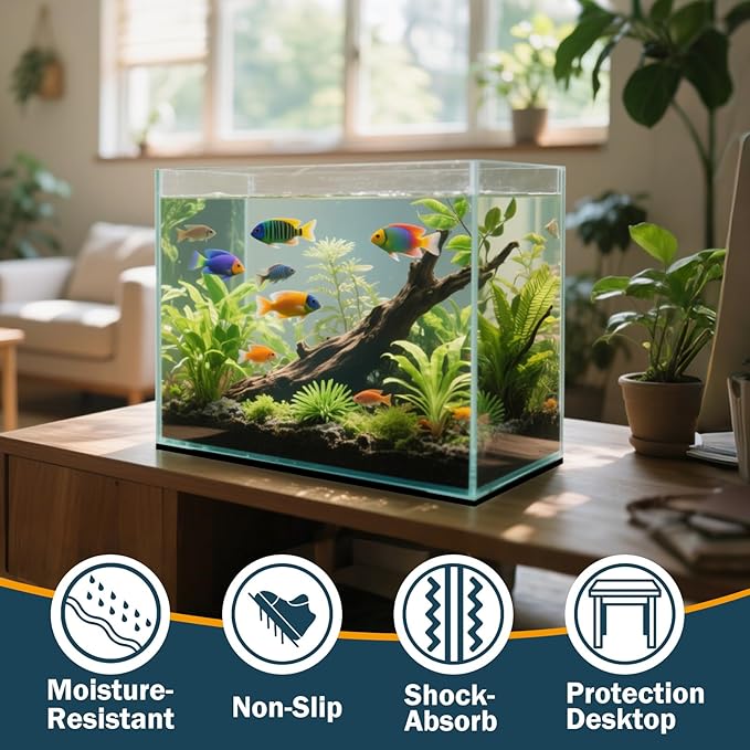 2 Packs 23.6 x 15 Inch Aquarium Fish Tank Leveling Pad, 6mm Thick Foam Fish Tank Mat Non-Slip Neoprene Foam Shockproof Easy Cut for Water Stable Floor Protection Black
