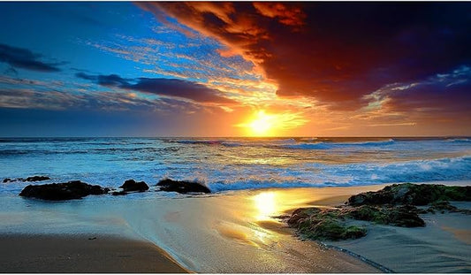 Sunset Beach Aquarium Background Sunrise Ocean Seashore Fish Tank Background Ocean Seascape Terrarium Backgrounds Amazing Sunrise Over Seacoast Sand Ocean Waves Reptile Tank Backgrounds 72x24in