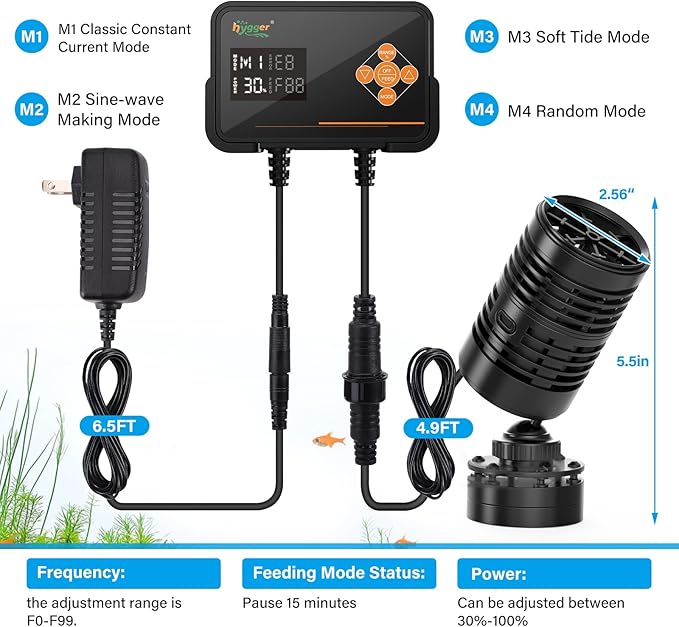 hygger Effortless Wave Maker For Aquarium,25W 3170GPH Ultra-quiet Submersible Power Head with Magnetic Base And LED Controller-Circulation water Pump For 15-80Gallon Freshwater Coral Reef Tank