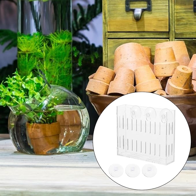 Mipcase Aquarium Plant Holder with Double Suction Cups Acrylic Fish Tank Planter Shelf for Small Aquatic Plants and Coral Display 2-Pack 3.93X3.34X1.96In