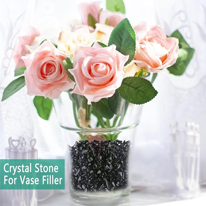 MAIBAOTA Natural Black Obsidian Crystal Quartz Rocks Chips Vase Filler Rocks for Succulent Plant Small Fish Tank Aquarium Gravel Decorative Pebbles Stones(200 gram)