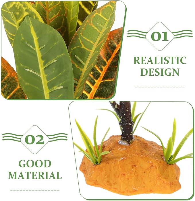 POPETPOP Reptile Plants Terrarium Plants: Fake Plant for Reptiles Aquarium Plants Terrarium Decor Reptile Tank Accessories Artificial Plant for Gecko Leopard Lizard Tortoise, 28.00X7.00X5.50CM