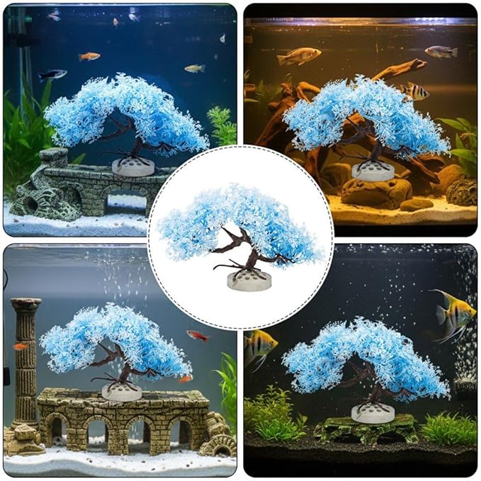 Sanfly Artificial Aquarium Plants, Fake Aquarium Aquatic Plant Cherry Blossom Aquarium Fish Tank Simulation Aquatic Aquarium Tank Accessories