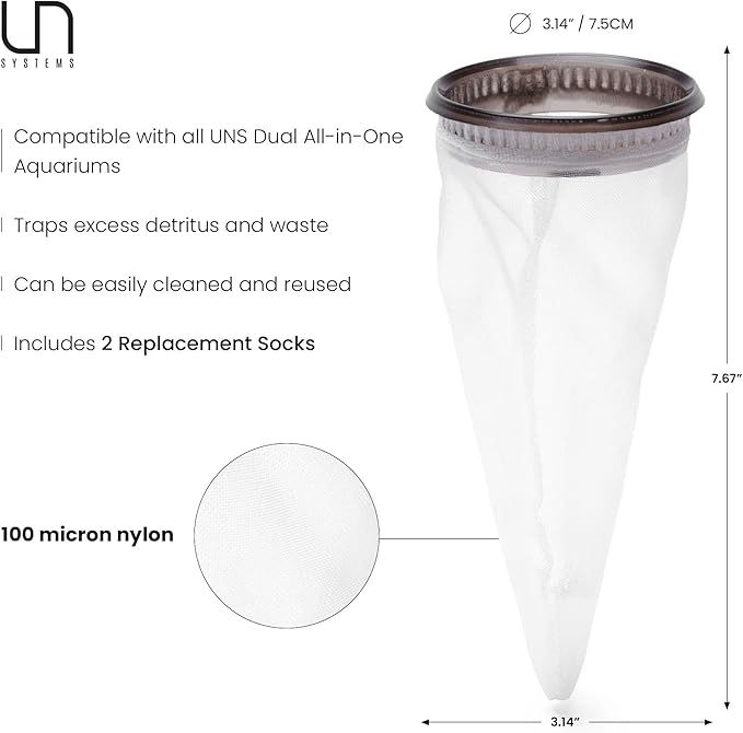 Ultum Nature Systems Filter Sock Replacement - 100 Micron Nylon Mesh AIO Aquarium Socks for Reef/Marine/Saltwater/Freshwater Fish Tanks, Aquatic Water Filtration- Nylon, 3.14x7.67” (2 Pc)