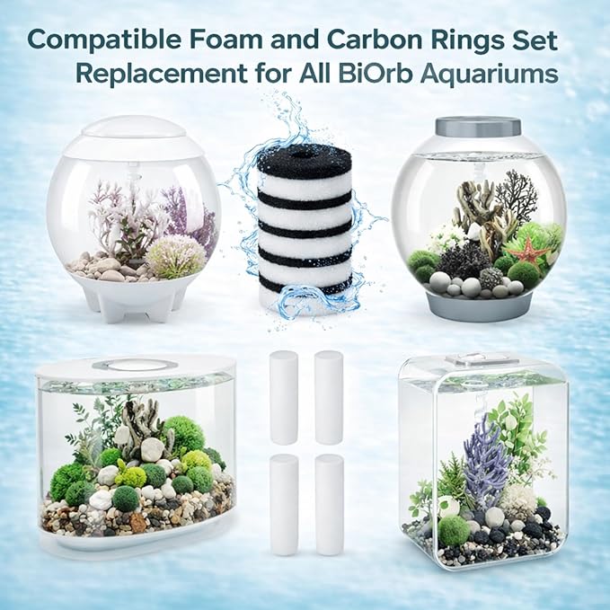 Novabright 32 Pack Filter Replacement Kit Compatible with BiOrb Aquariums Filter Cartridge Accessories10 Carbon Rings 10 Regular Foam 10 Air Stone 2 Cleaner Pad