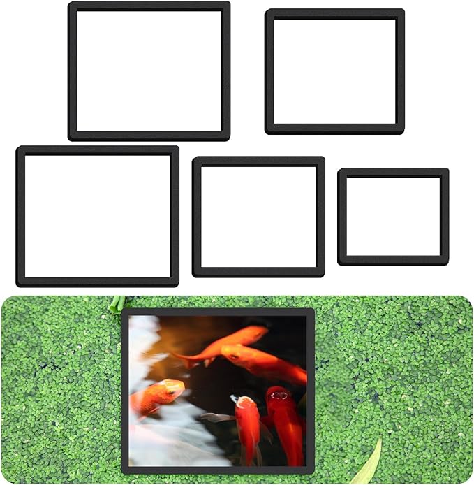 LLOUSSAK 5Pcs Fish Feeding Ring, 5 Sizes Aquarium Feeding Ring for Fish Tank, Square EVA Floating Plant Corral/Aquarium Fishes Feeder Rings Filter Out Floating Plants Accessories (Black)